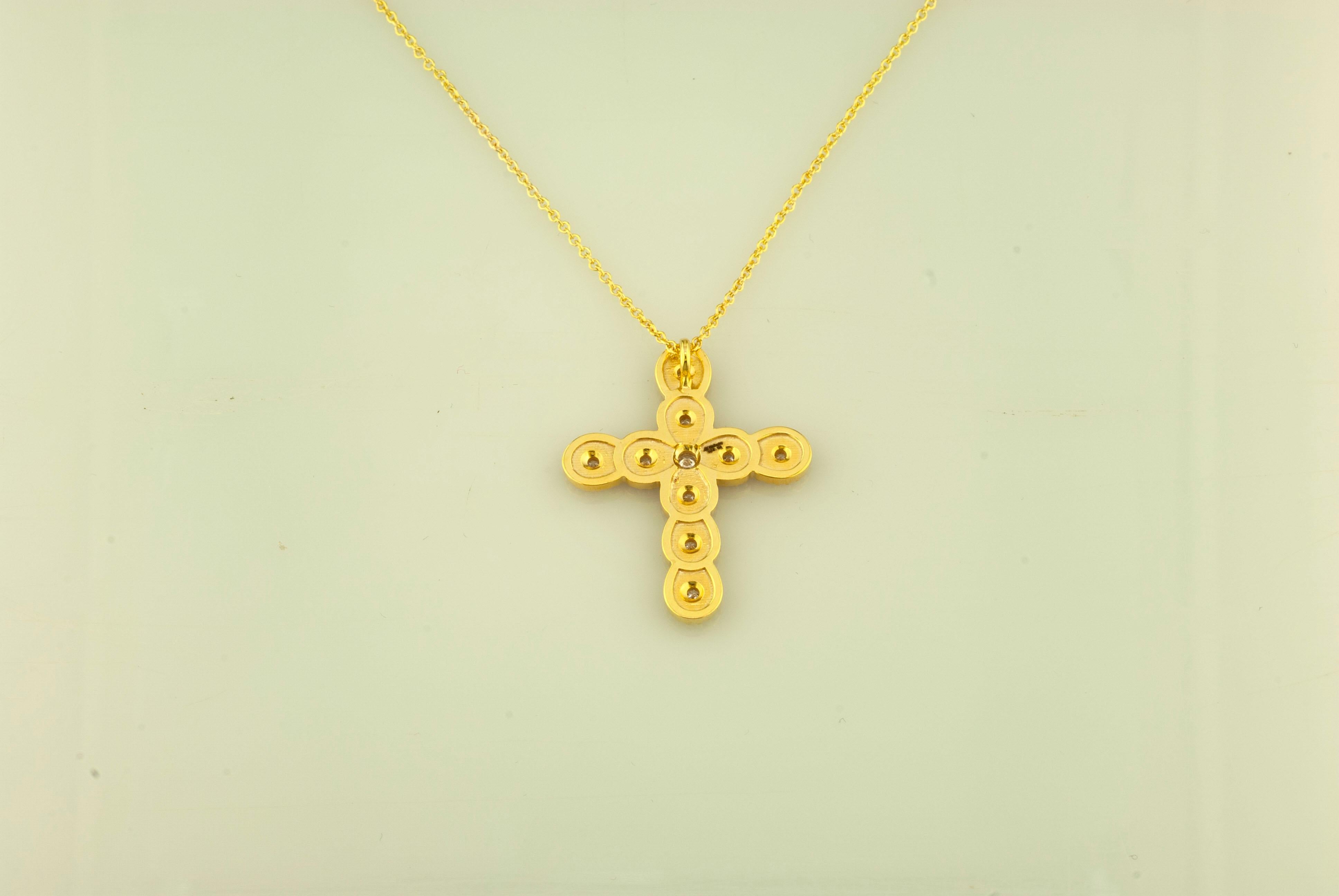 Georgios Collections 18 Karat Gelbgold Diamant-Kreuz-Halskette mit Kette im Angebot 3