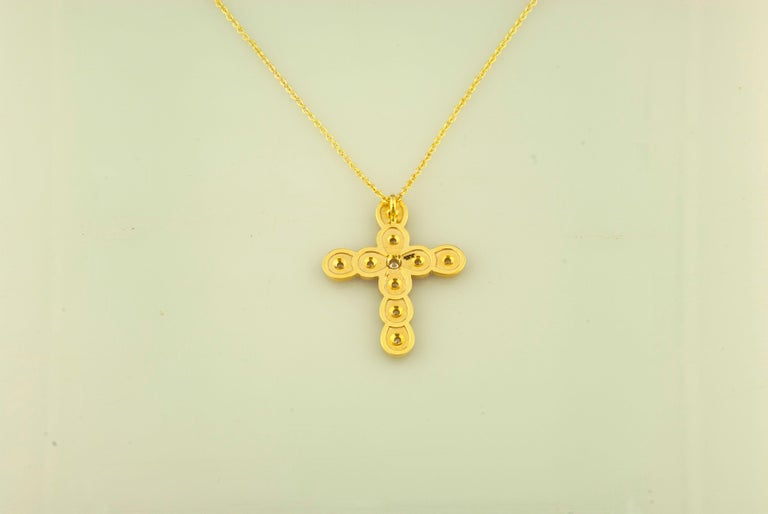 Georgios Collections 18 Karat Yellow Gold Diamond Cross Necklace with Chain For Sale 3
