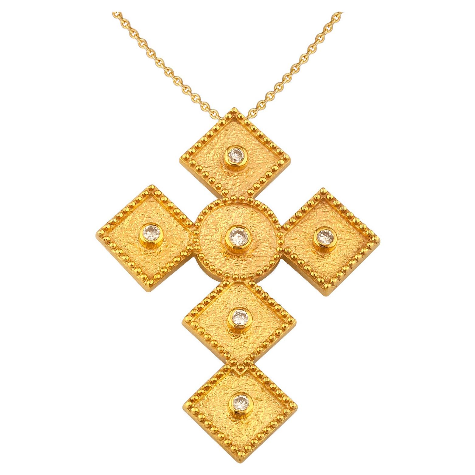 Georgios Collections 18 Karat Gelbgold Diamant-Kreuz-Halskette mit Kette