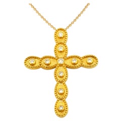 Georgios Collections 18 Karat Yellow Gold Diamond Cross Necklace with Chain