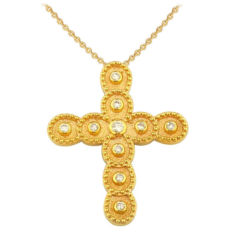 Georgios Collections 18 Karat Yellow Gold Diamond Cross Necklace with Chain For Sale