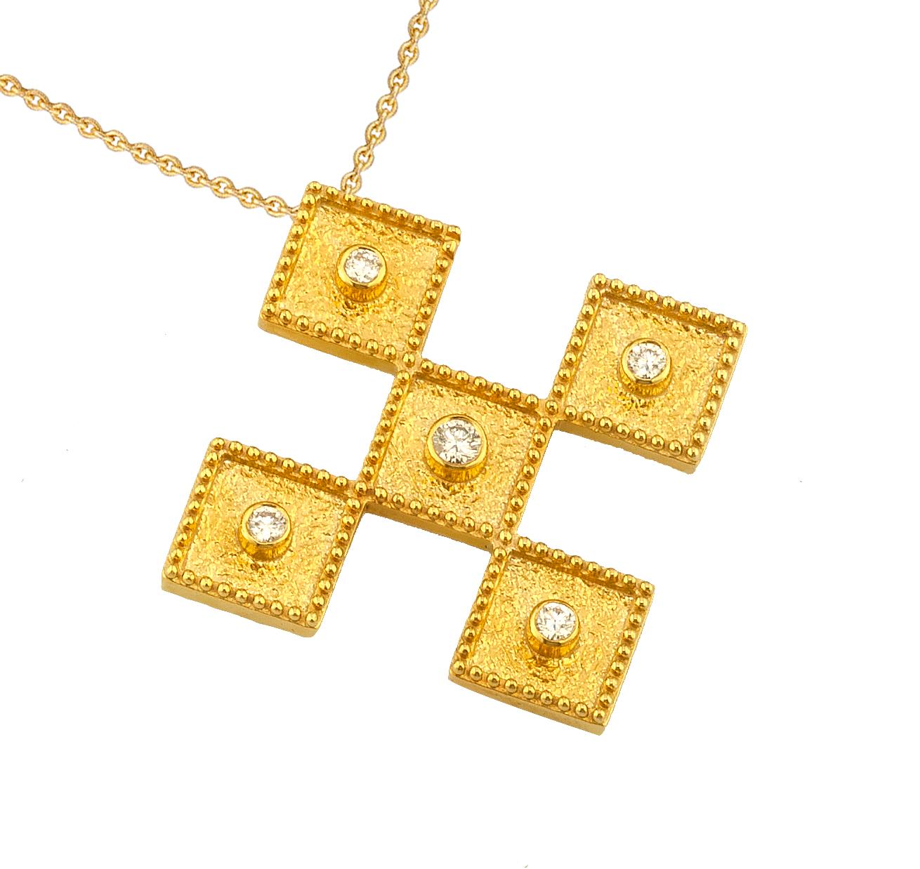 Georgios Collections: 18 Karat Gelbgold Diamant-Kreuz-Anhänger mit Kette im Angebot 1
