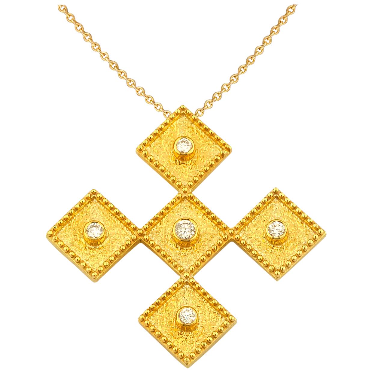 Georgios Collections 18 Karat Yellow Gold Diamond Cross Pendant with Chain