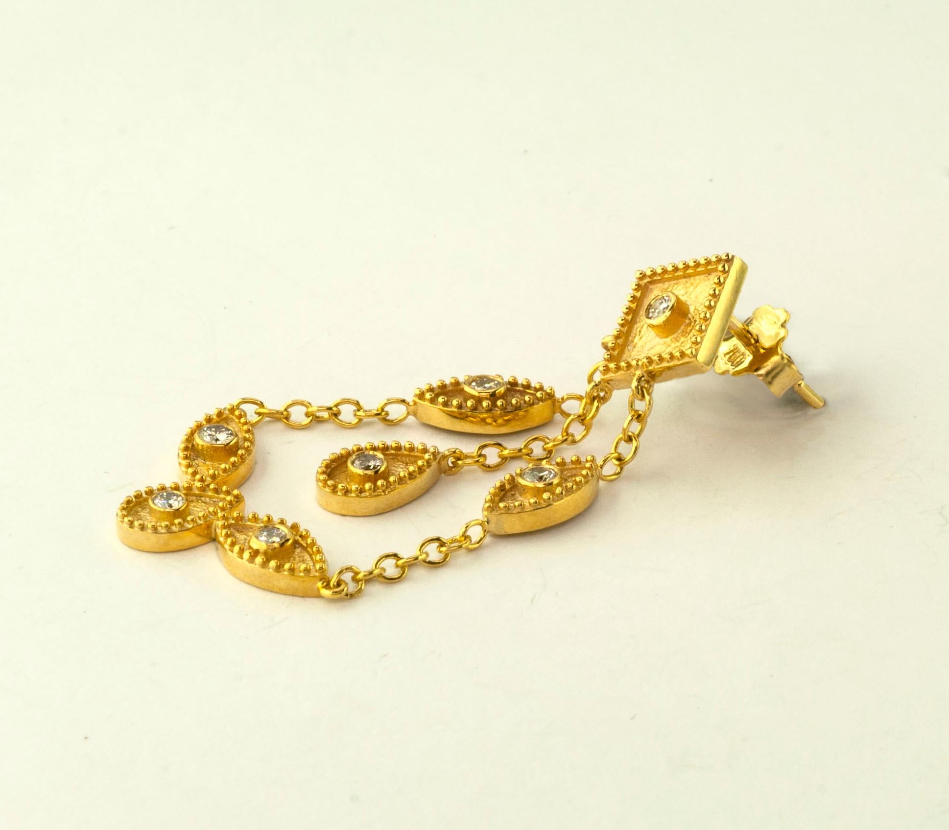 Georgios Collections 18 Karat Yellow Gold Diamond Dangle Chandelier Earrings For Sale 1