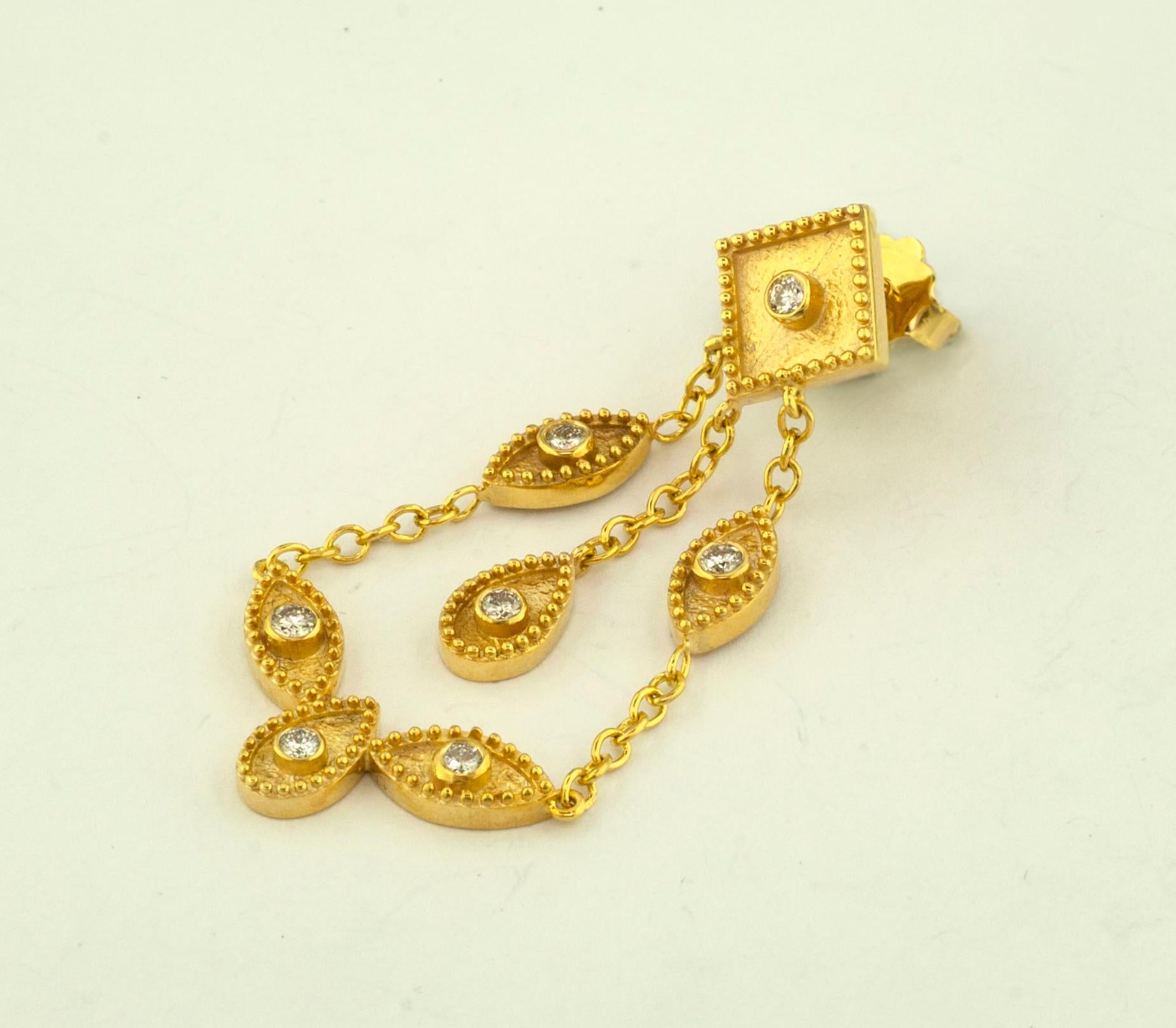 Georgios Collections 18 Karat Yellow Gold Diamond Dangle Chandelier Earrings For Sale 2