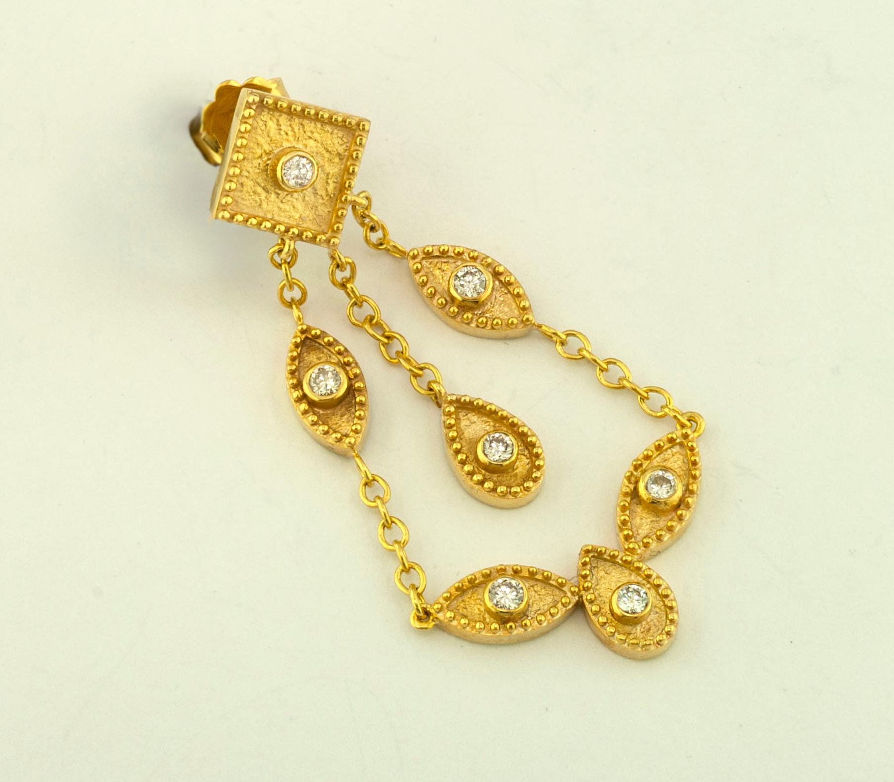 Brilliant Cut Georgios Collections 18 Karat Yellow Gold Diamond Dangle Chandelier Earrings For Sale