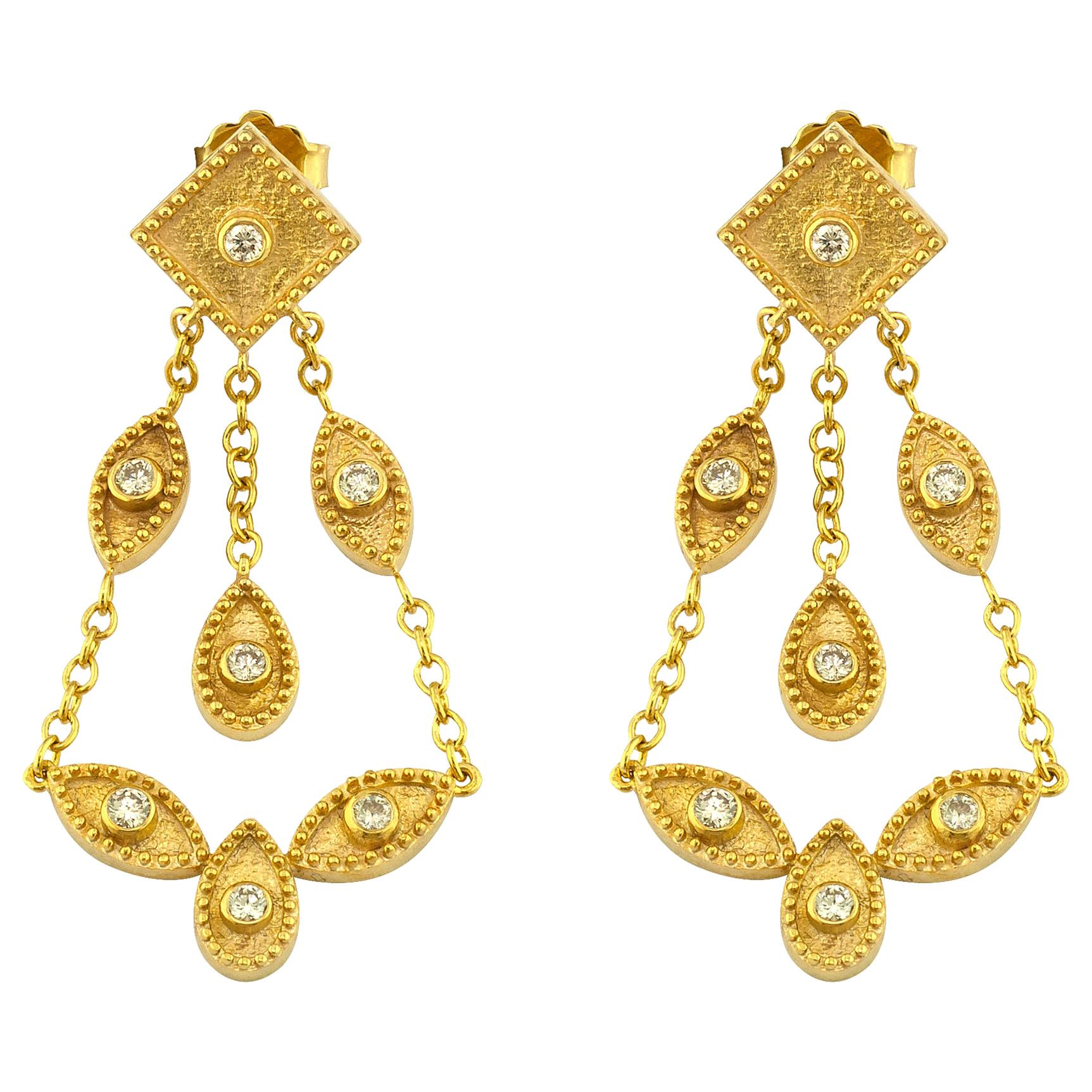 Georgios Collections 18 Karat Yellow Gold Diamond Dangle Chandelier Earrings