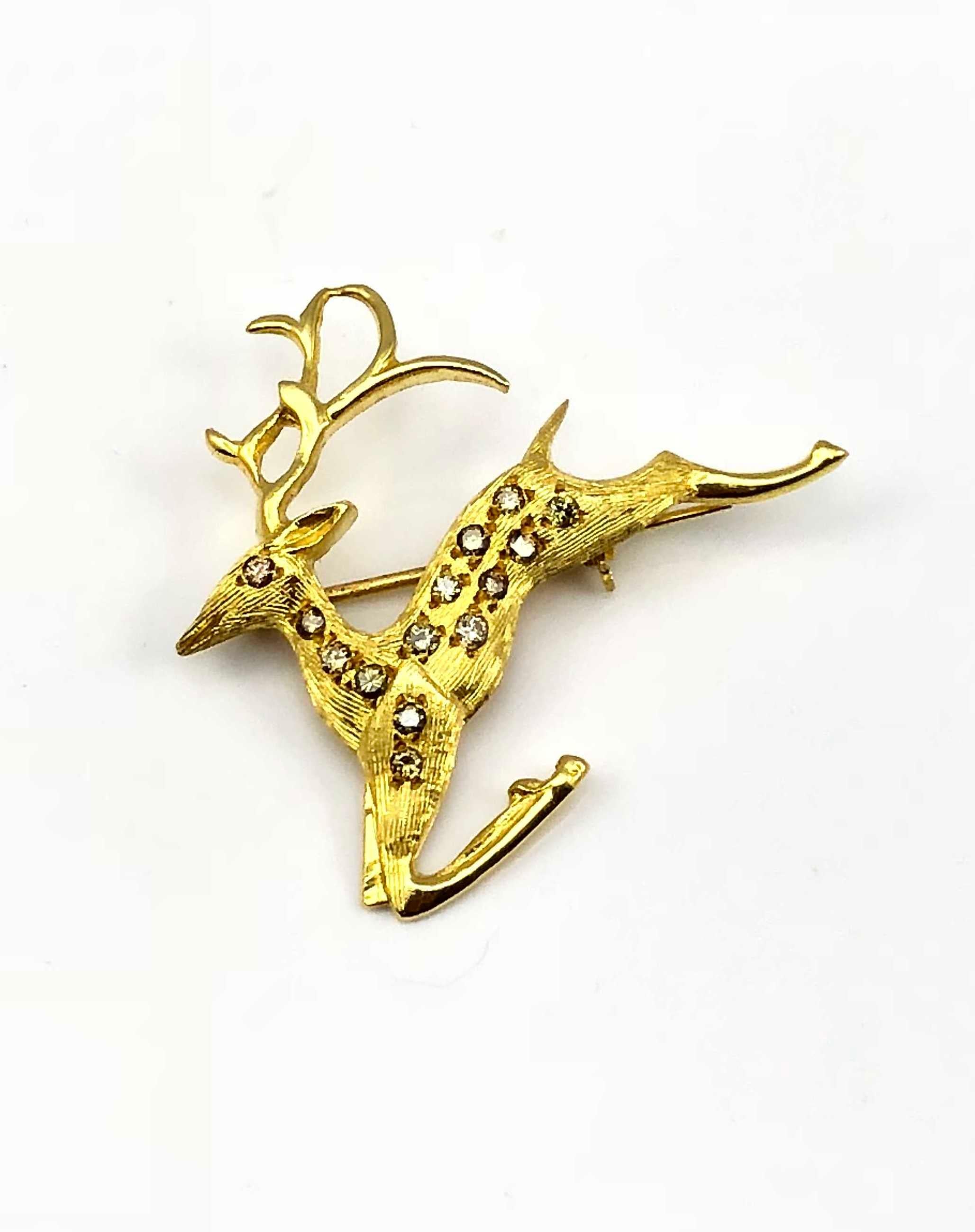 Byzantine Georgios Collections 18 Karat Yellow Gold Diamond Deer Pendant Brooch 