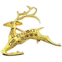 Georgios Collections 18 Karat Yellow Gold Diamond Deer Pendant Brooch 