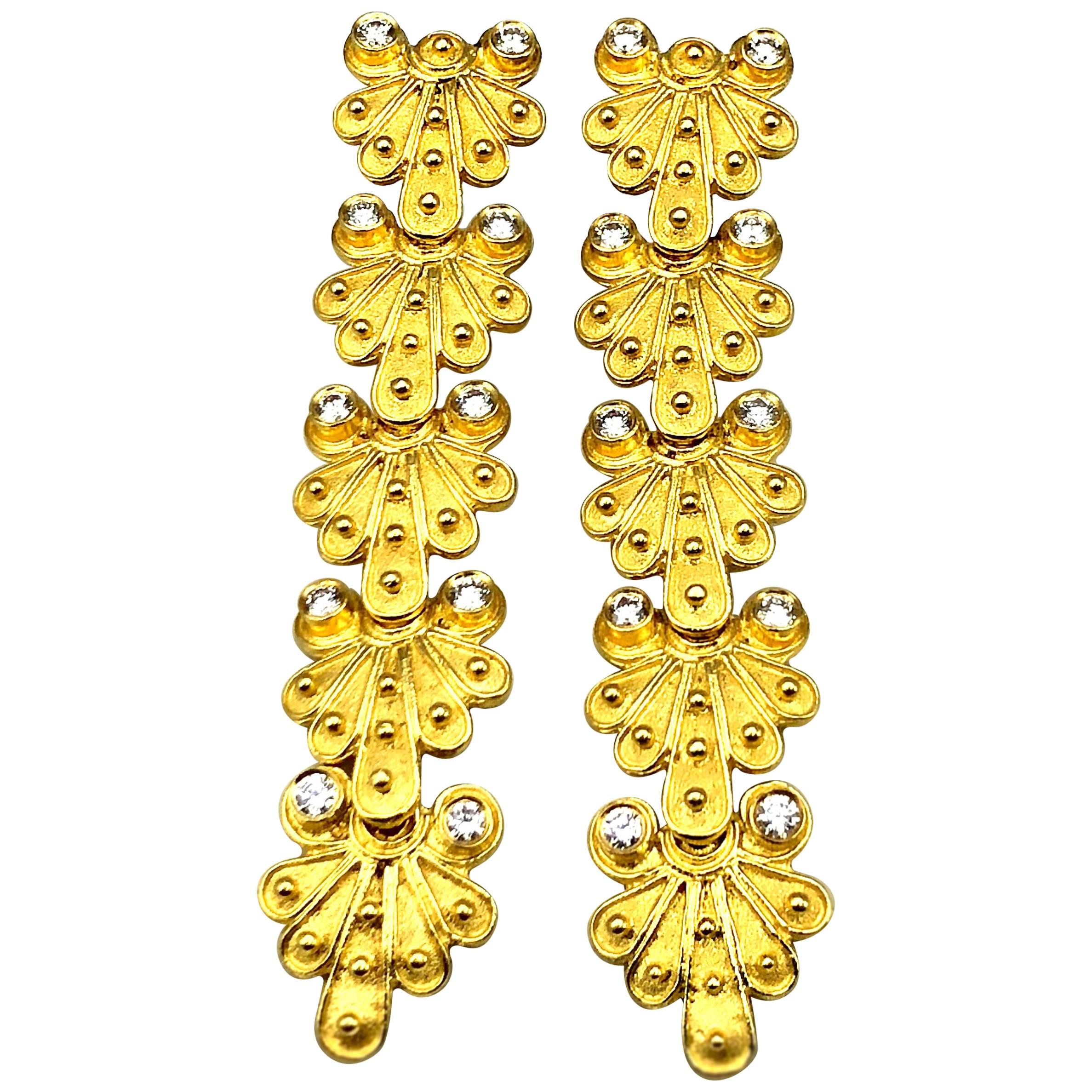 Georgios Collections 18 Karat Yellow Gold Diamond Earrings in Byzantine Style 7