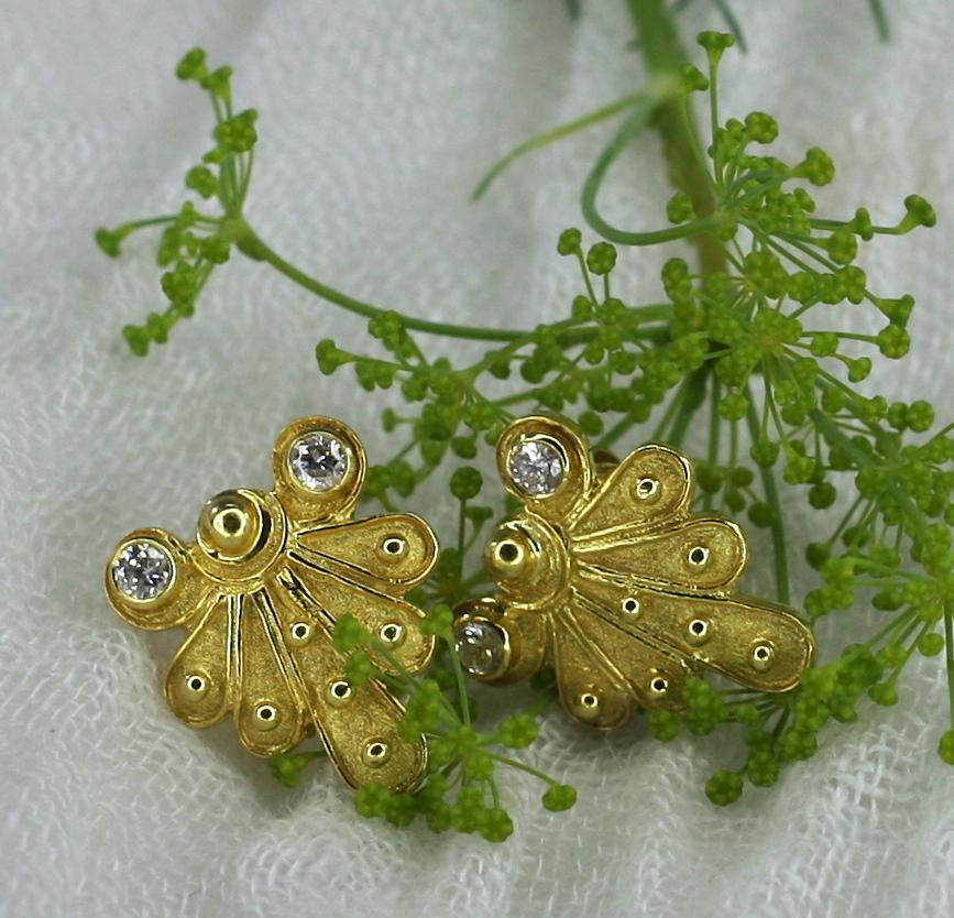 Georgios Collections 18 Karat Yellow Gold Diamond Earrings in Byzantine Style 9