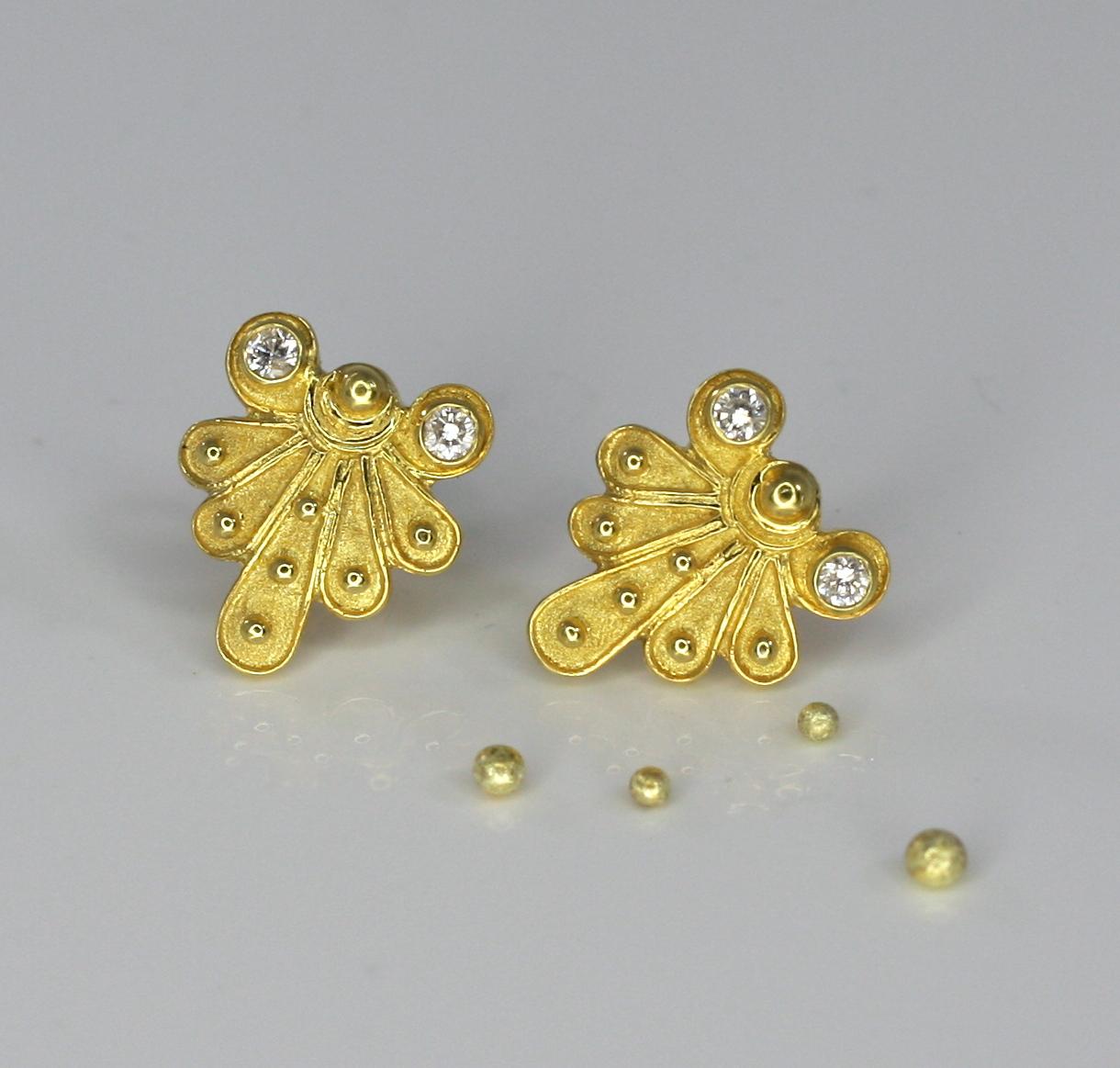 Georgios Collections 18 Karat Yellow Gold Diamond Earrings in Byzantine Style 10