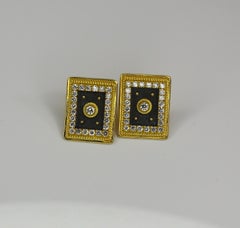 Georgios Collections 18 Karat Gold Two Tone Diamond Square Stud Earrings