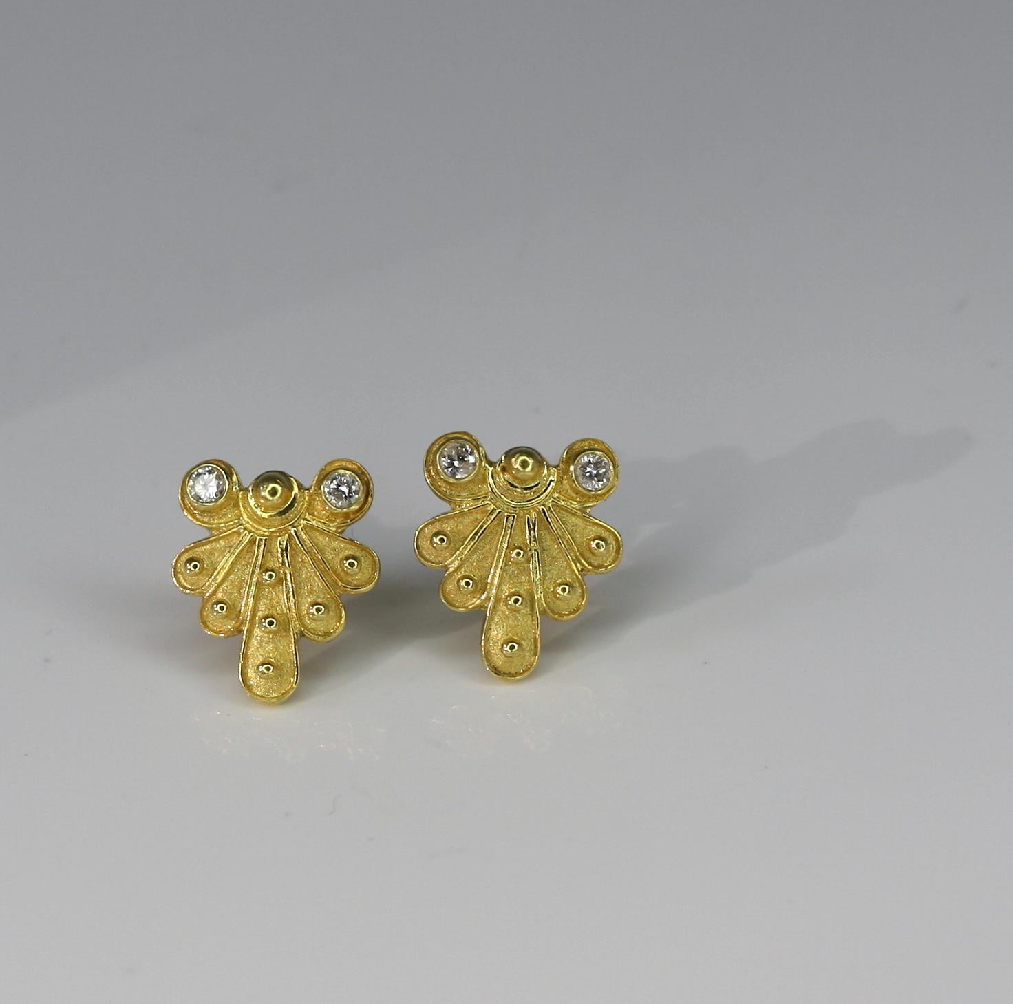 Georgios Collections 18 Karat Yellow Gold Diamond Earrings in Byzantine Style 1