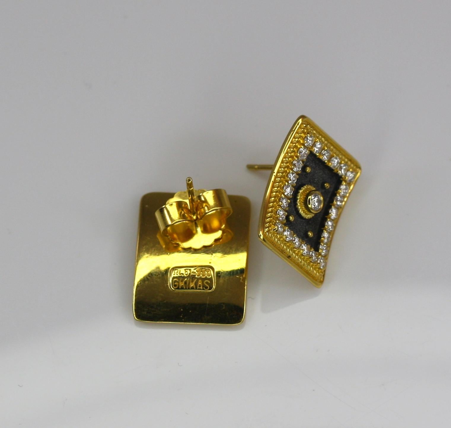 Georgios Collections 18 Karat Gold Two Tone Diamond Square Stud Earrings In New Condition For Sale In Astoria, NY
