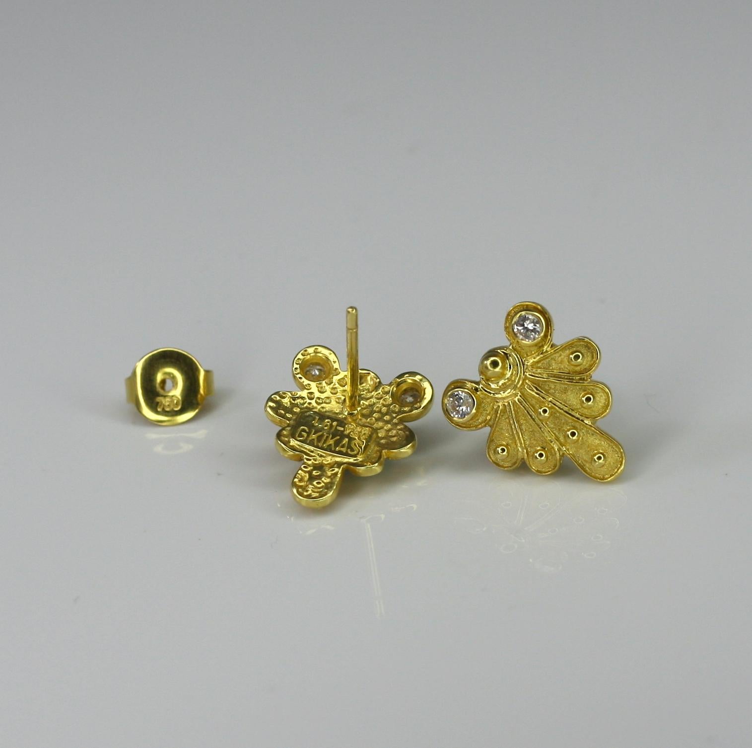 Georgios Collections 18 Karat Yellow Gold Diamond Earrings in Byzantine Style 6