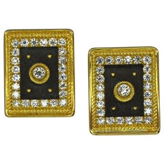 Georgios Collections 18 Karat Gold Two Tone Diamond Square Stud Earrings