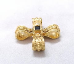 Georgios Collections 18 Karat Yellow Gold Diamond Emerald and Sapphire Cross