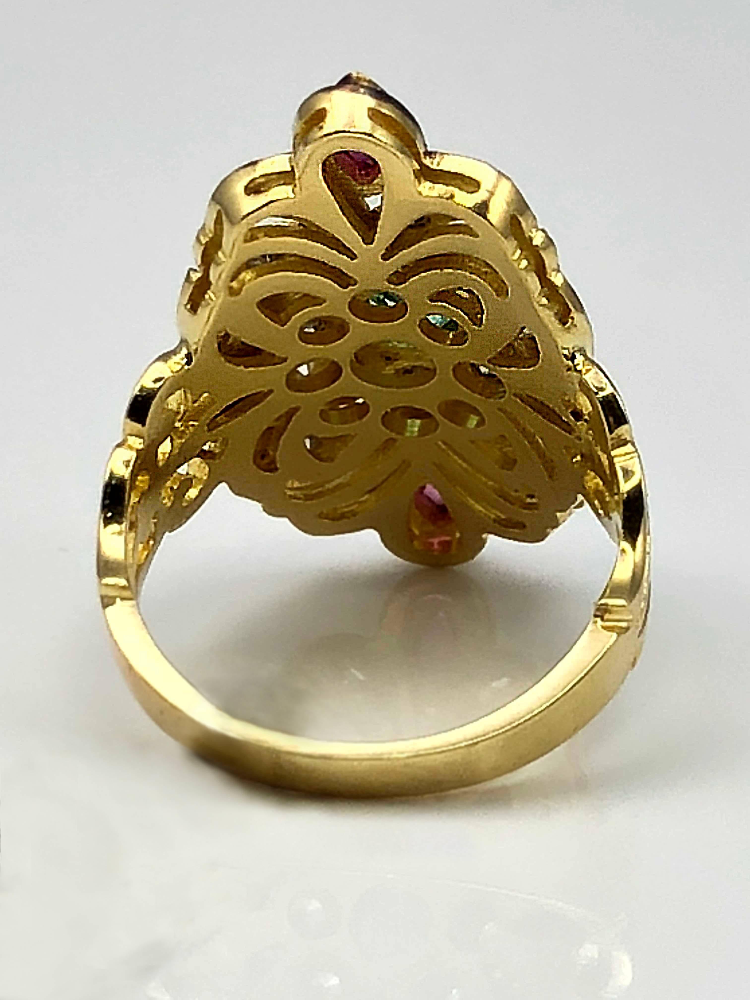 Georgios Collections 18 Karat Yellow Gold Wide Diamond Emerald Ruby Pasha Ring  In New Condition For Sale In Astoria, NY