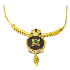 Georgios Collections 18 Karat Yellow Gold Diamond Emerald Two-Tone Necklace