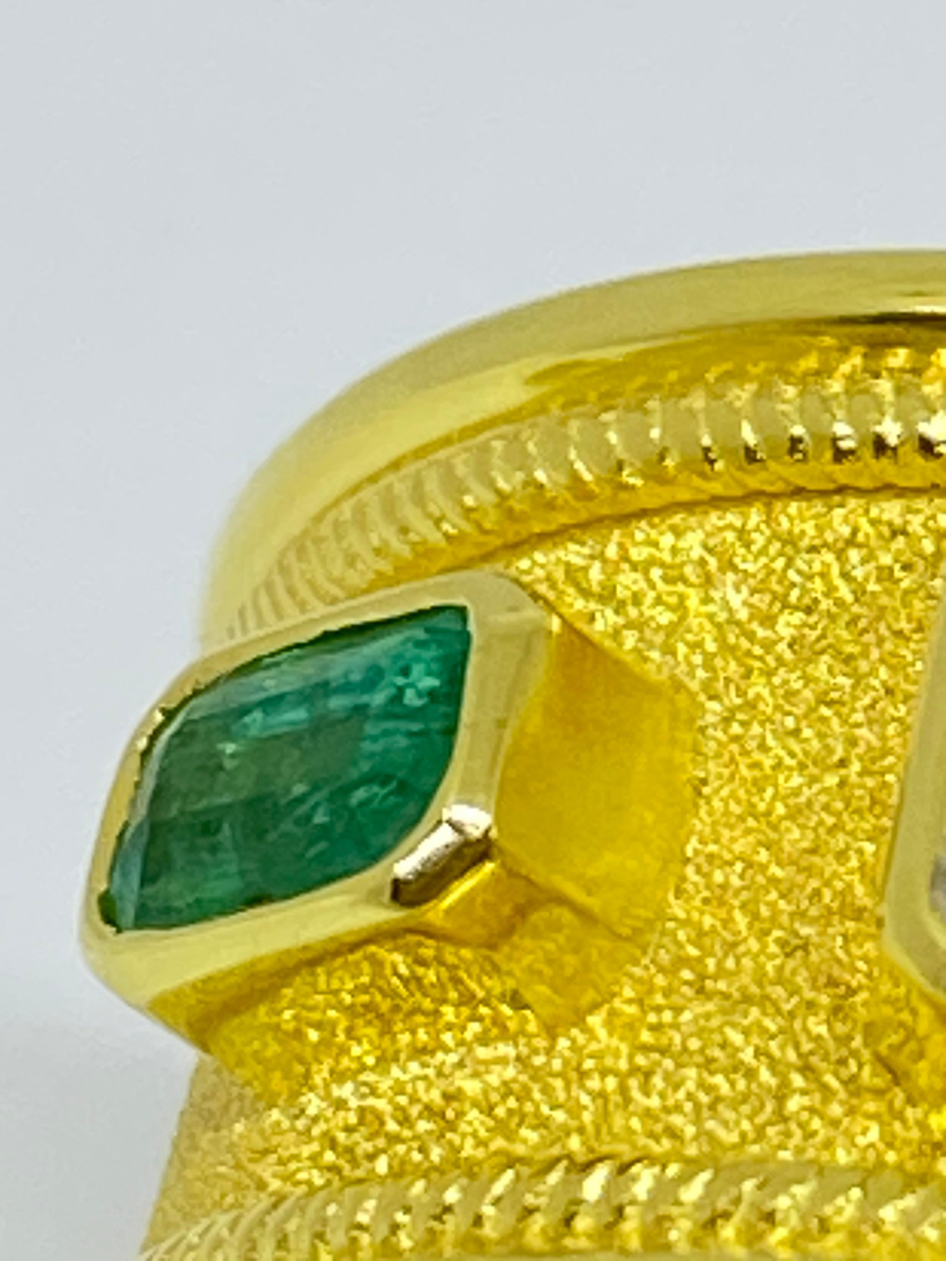 Georgios Collections 18 Karat Yellow Gold Diamond Emerald Unisex Band Ring For Sale 2
