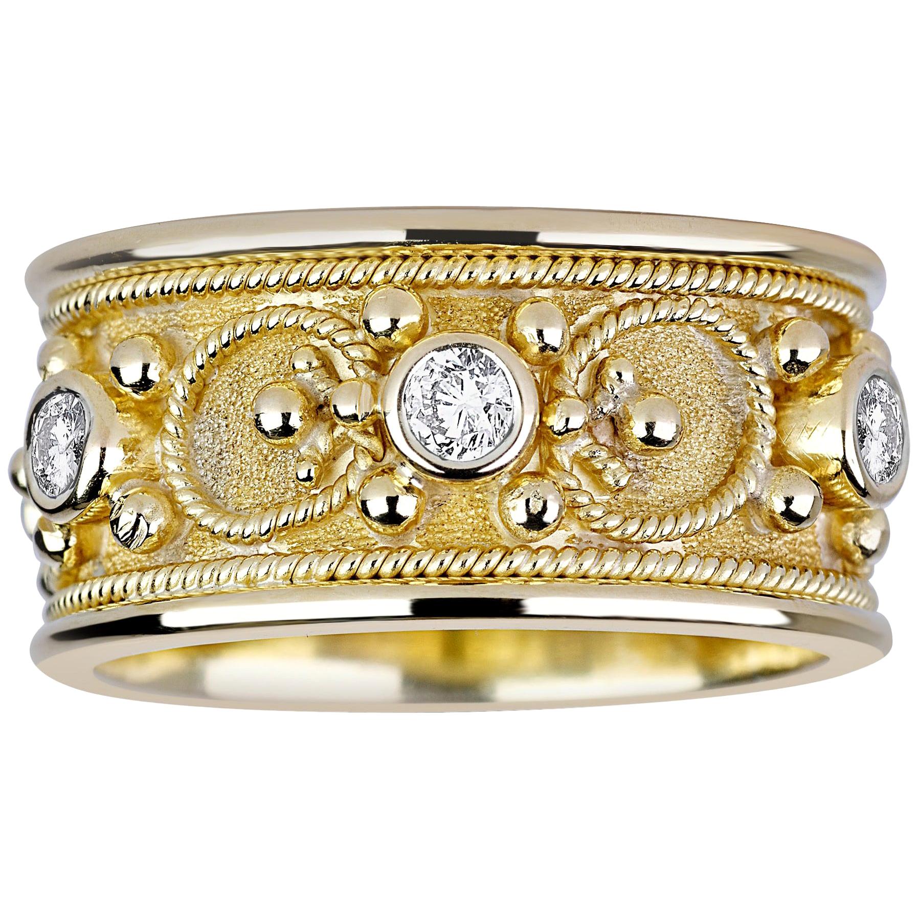 Georgios Collections 18 Karat Yellow Gold Diamond Eternity Granulated Band Ring