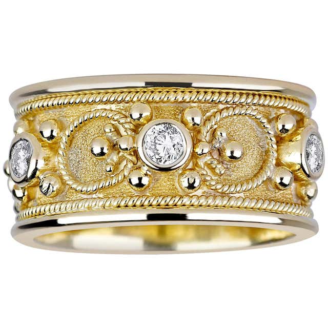 George Rings Jewelry Georgios Collections 18 Karat Yellow Gold Multi-Color Granulated Wide ...