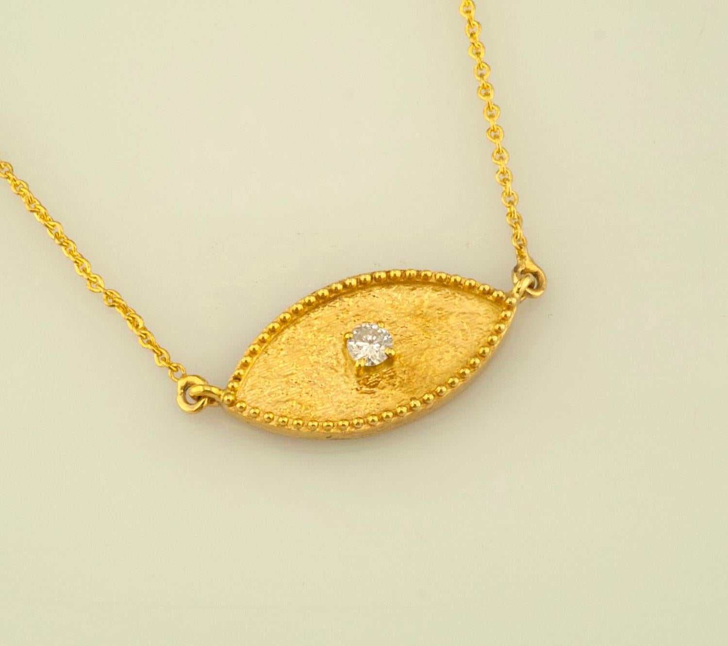 Georgios Collections 18 Karat Yellow Gold Diamond Evil Eye Pendant Necklace 4