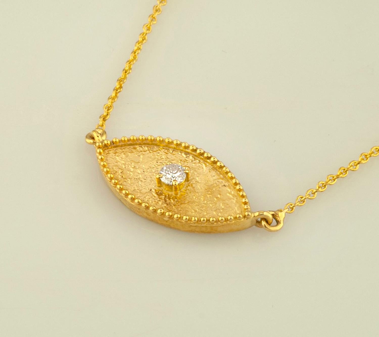 Georgios Collections 18 Karat Yellow Gold Diamond Evil Eye Pendant Necklace 5