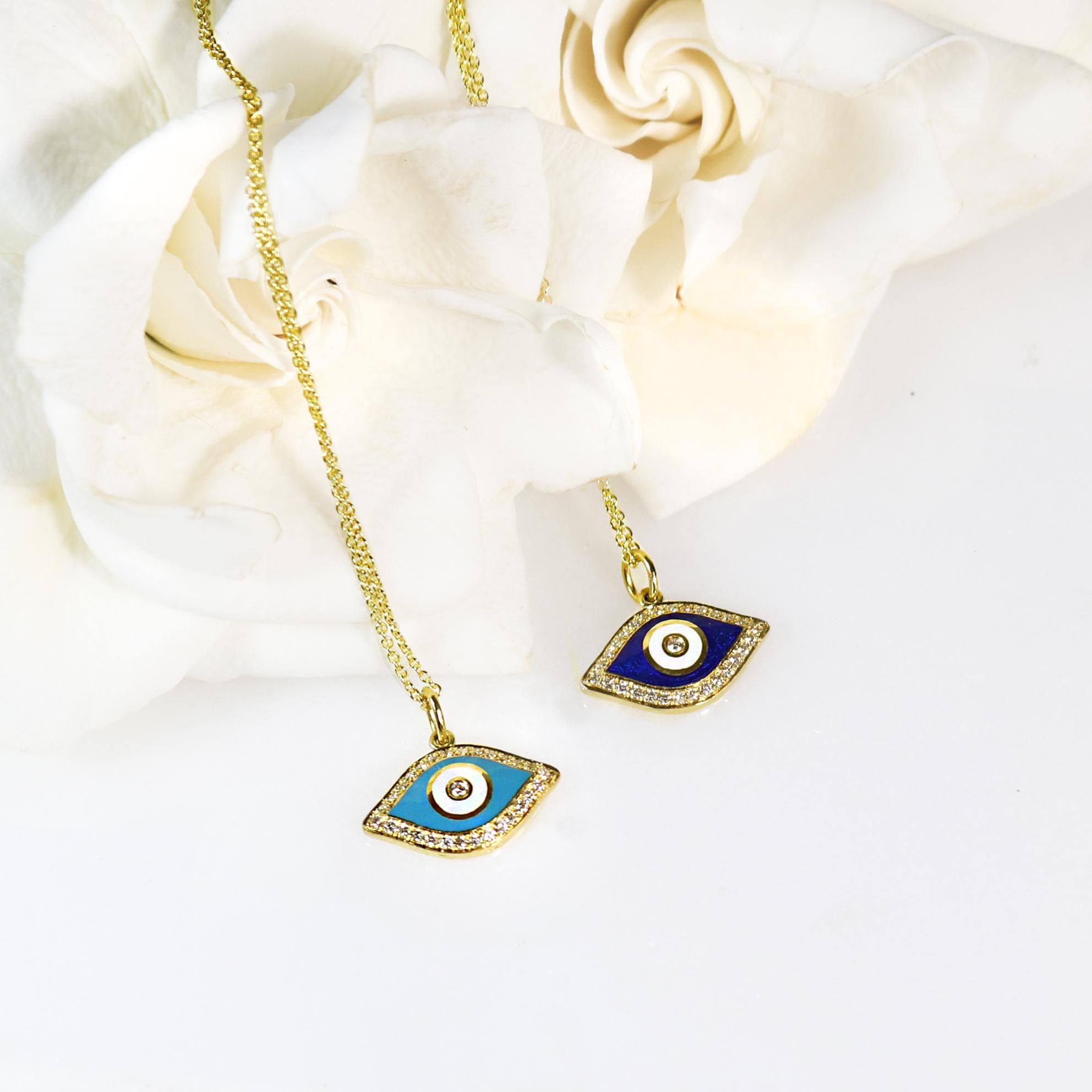 Taille brillant Georgios Collections Collier pendentif Evil Eye en or jaune 18 carats et diamants en vente