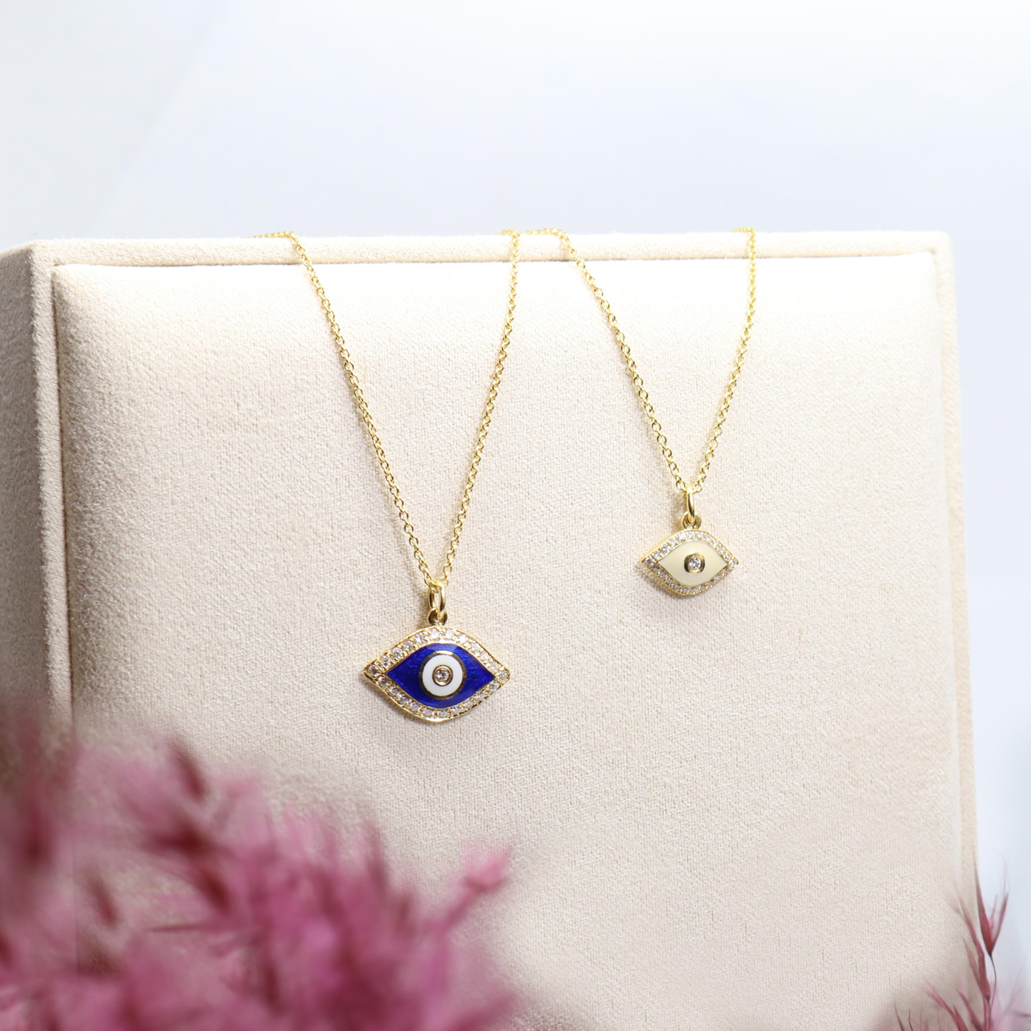 Georgios Collections Collier pendentif Evil Eye en or jaune 18 carats et diamants Neuf - En vente à Astoria, NY
