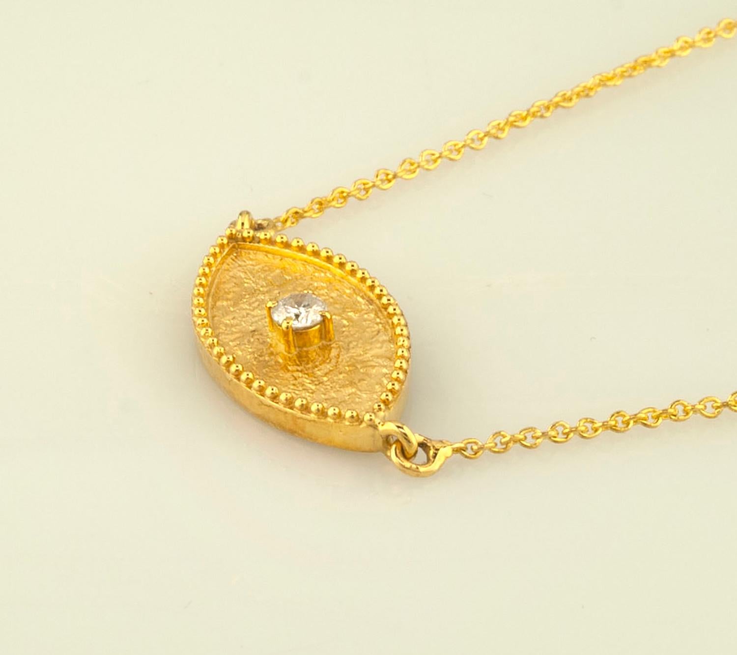 Women's or Men's Georgios Collections 18 Karat Yellow Gold Diamond Evil Eye Pendant Necklace