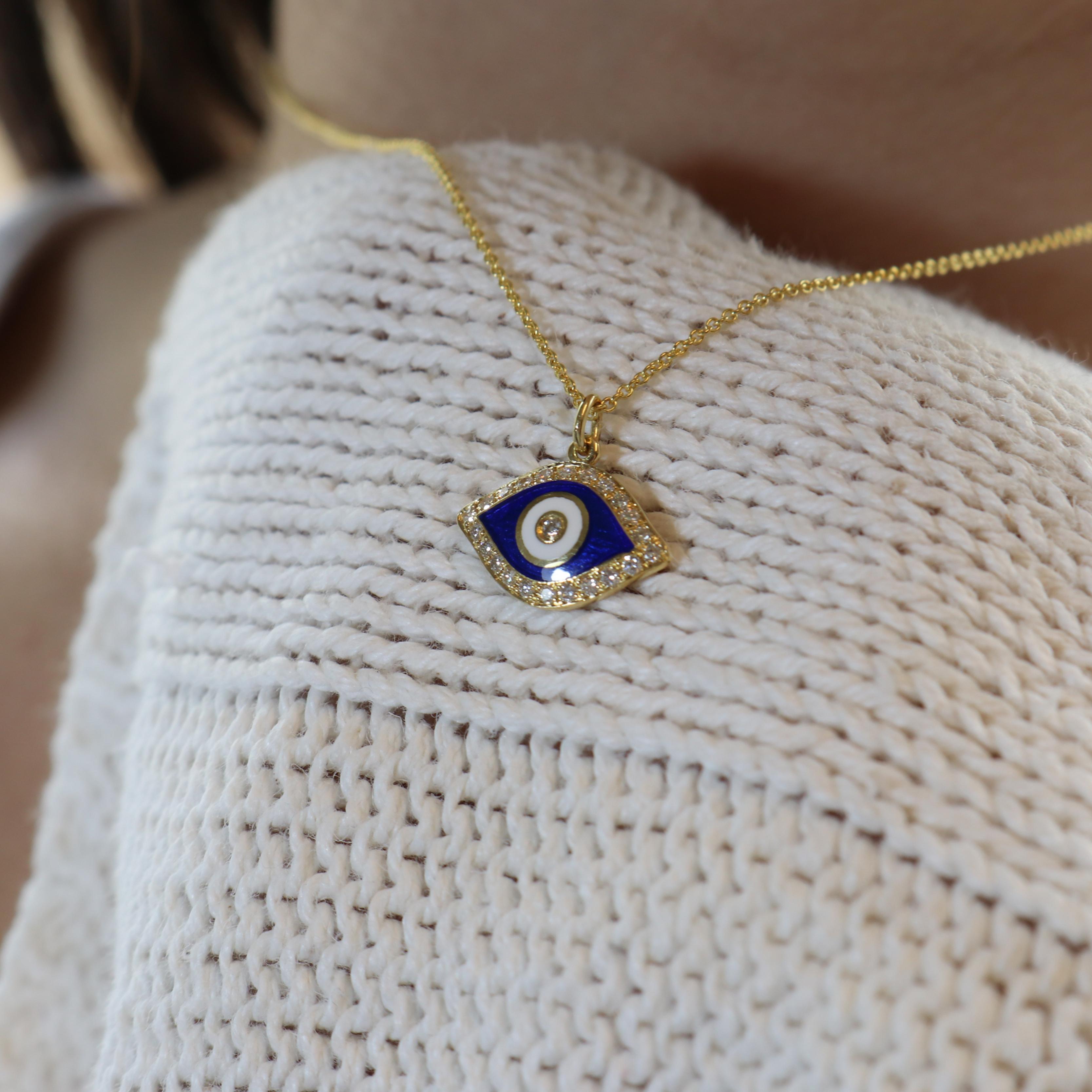 Georgios Collections Collier pendentif Evil Eye en or jaune 18 carats et diamants en vente 1