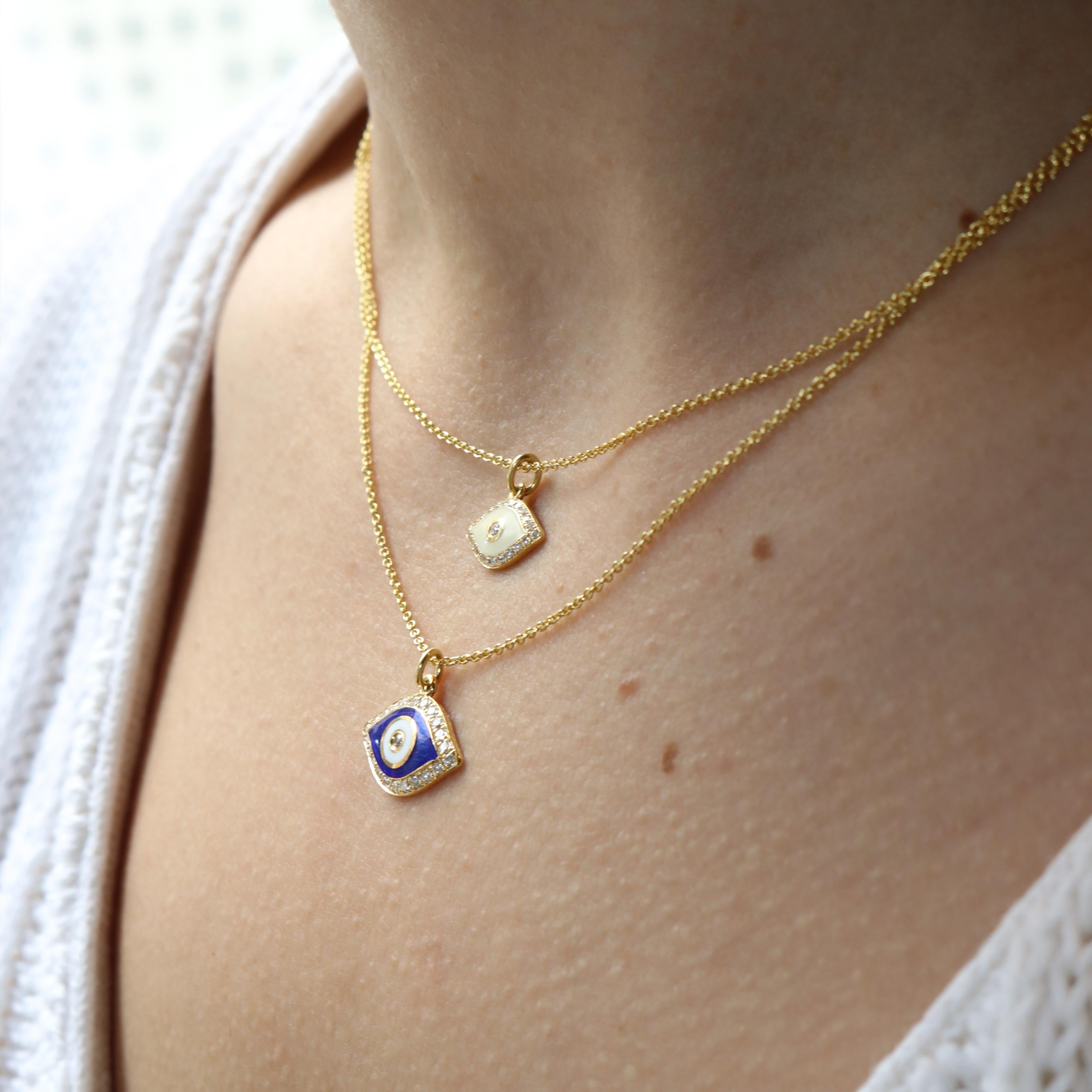 Georgios Collections Collier pendentif Evil Eye en or jaune 18 carats et diamants en vente 2