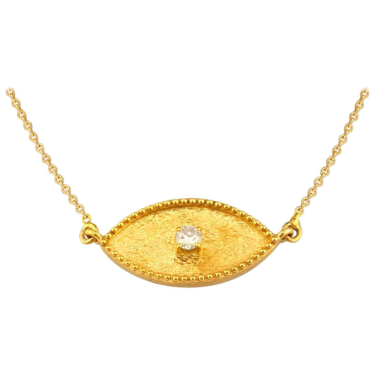 Georgios Collections 18 Karat Yellow Gold Diamond Evil Eye Pendant Necklace