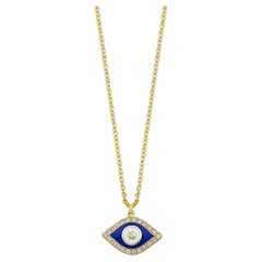 Georgios Collections 18 Karat Yellow Gold Diamond Evil Eye Pendant Necklace