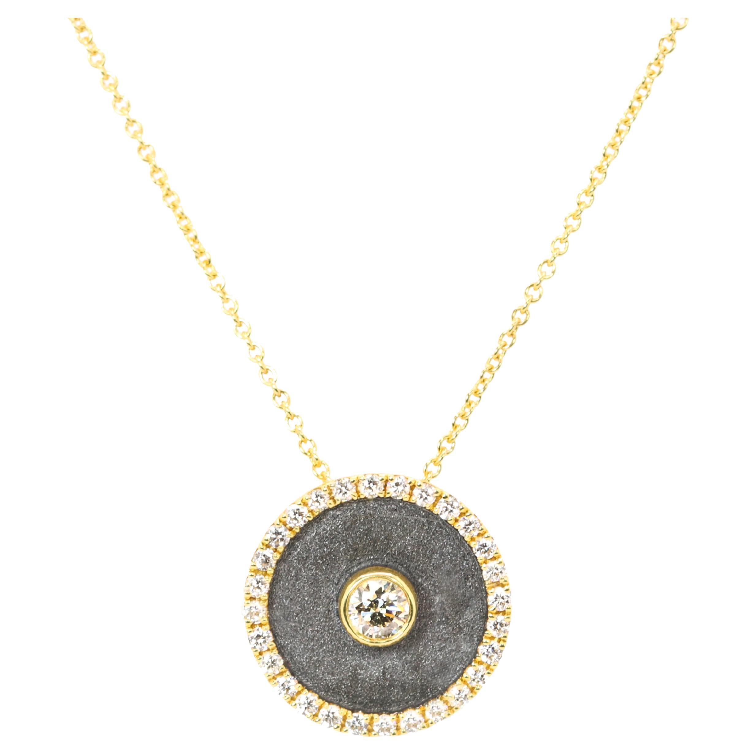 Georgios Collections 18 Karat Yellow Gold Diamond Evil Eye Round Pendant