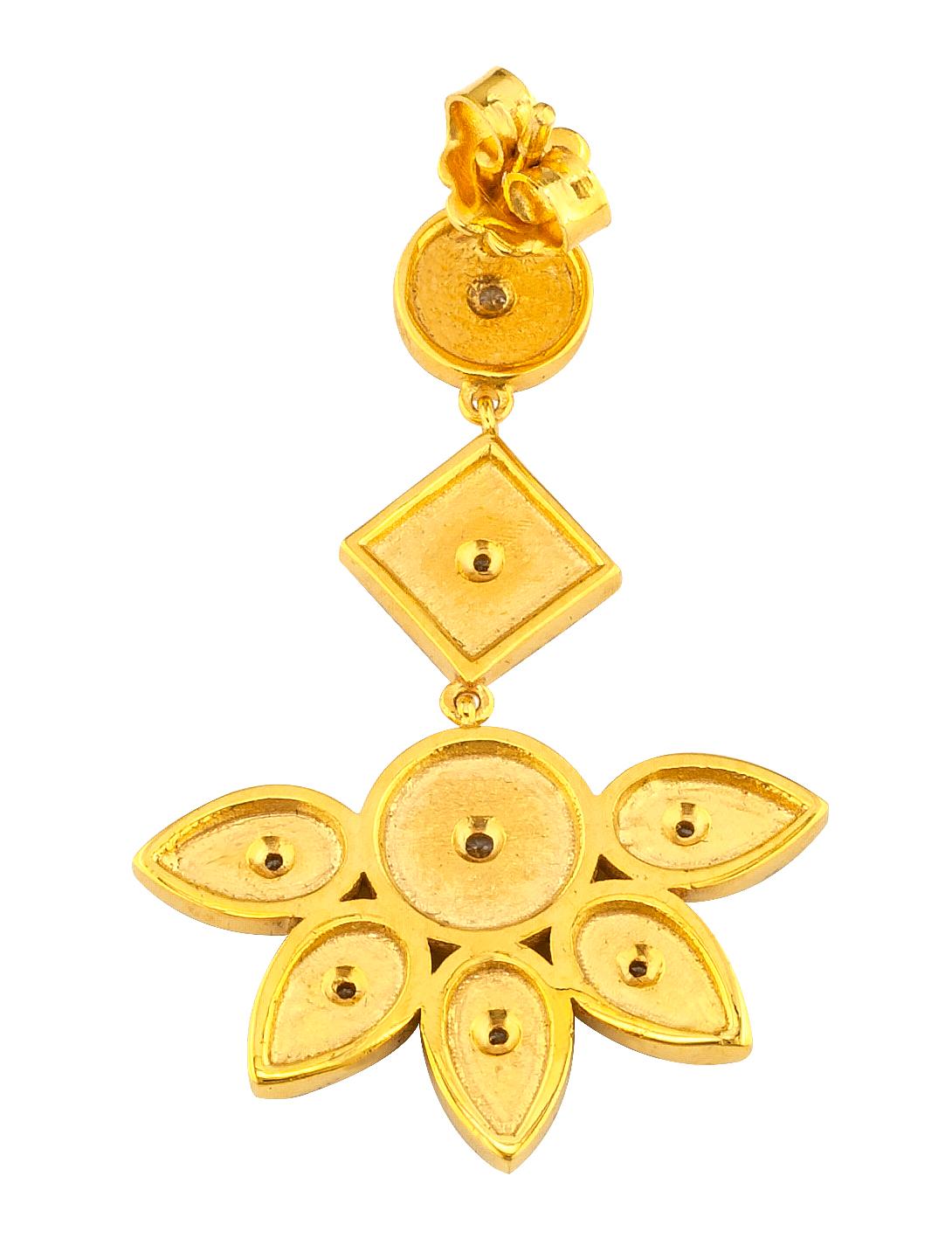 Women's Georgios Collections 18 Karat Yellow Gold Diamond Floral Dangle Drop Earrings For Sale