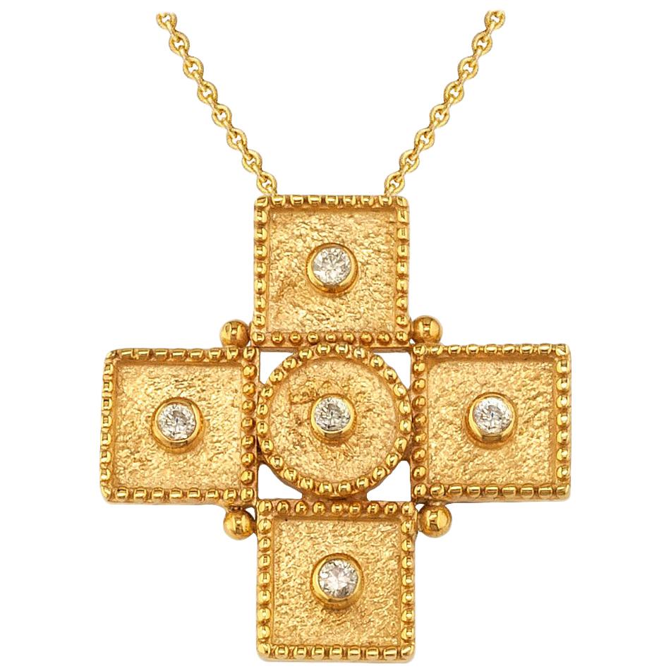 Georgios Collections 18 Karat Yellow Gold Diamond Geometric Cross Chain Necklace