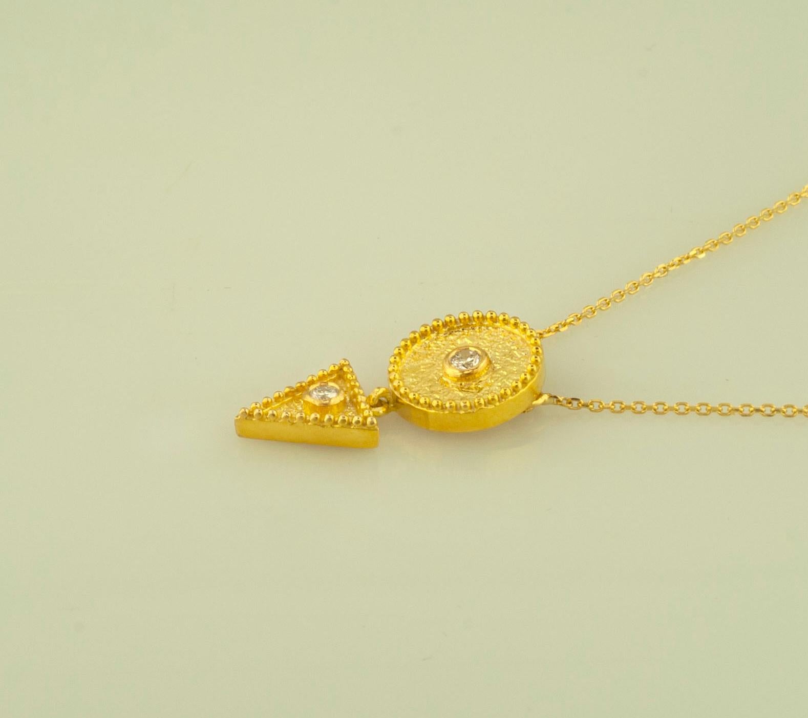 Georgios Collections 18 Karat Yellow Gold Diamond Geometric Pendant Necklace For Sale 1