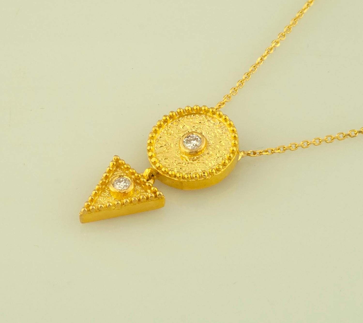 Brilliant Cut Georgios Collections 18 Karat Yellow Gold Diamond Geometric Pendant Necklace For Sale