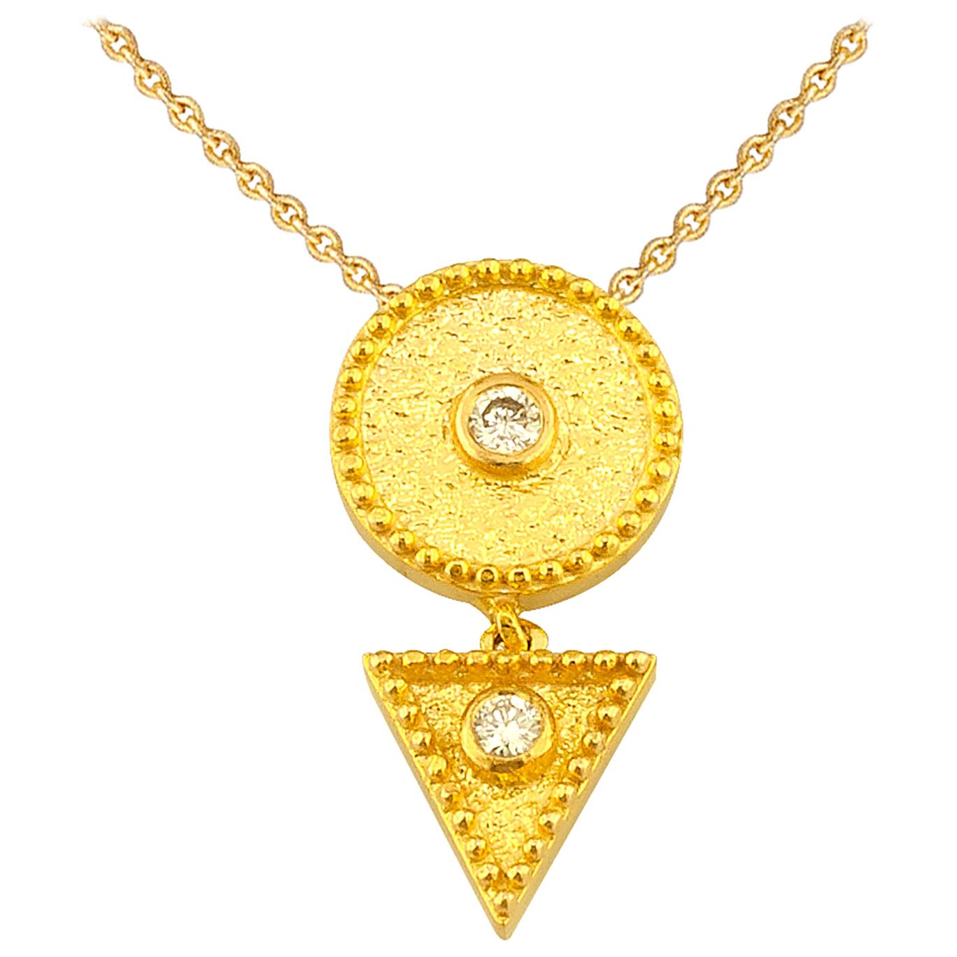 Georgios Collections 18 Karat Yellow Gold Diamond Geometric Pendant Necklace