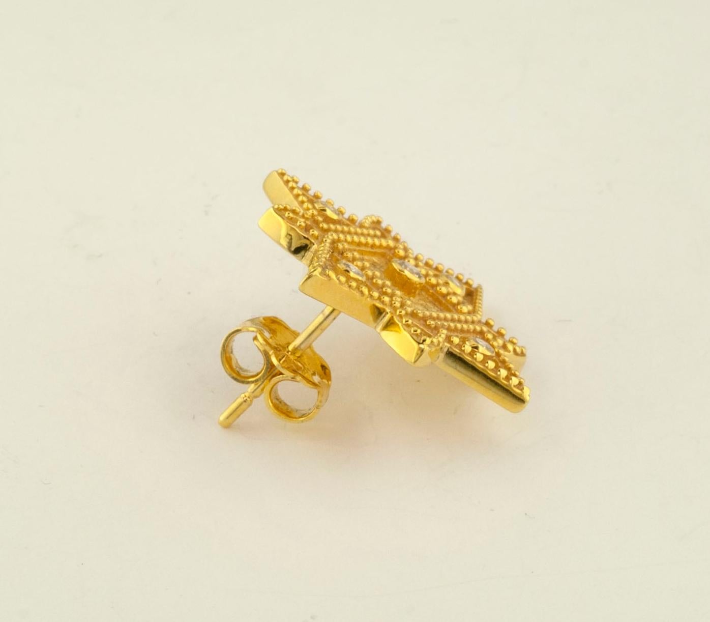 Georgios Collections 18 Karat Yellow Gold Diamond Geometric Star Stud Earrings For Sale 1