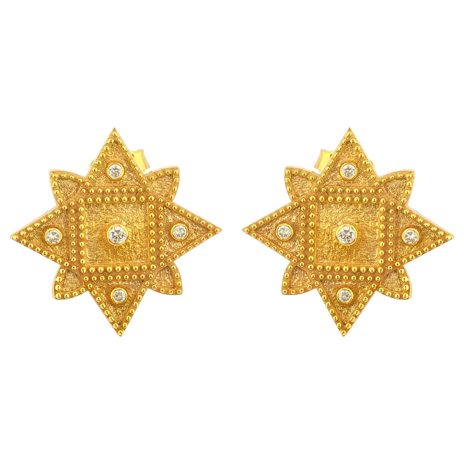 Georgios Collections 18 Karat Yellow Gold Diamond Geometric Star Stud Earrings