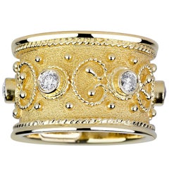 Georgios Collections 18 Karat Yellow Gold Diamond Granulated Custom Band Ring