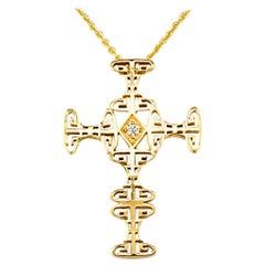 Georgios Collections 18 Kilates Oro Amarillo Diamante Llave Griega Cruz con Cadena