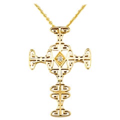 Georgios Kollektionen Griechisches Schlüsselkreuz mit Kette, 18 Karat Gelbgold Diamant