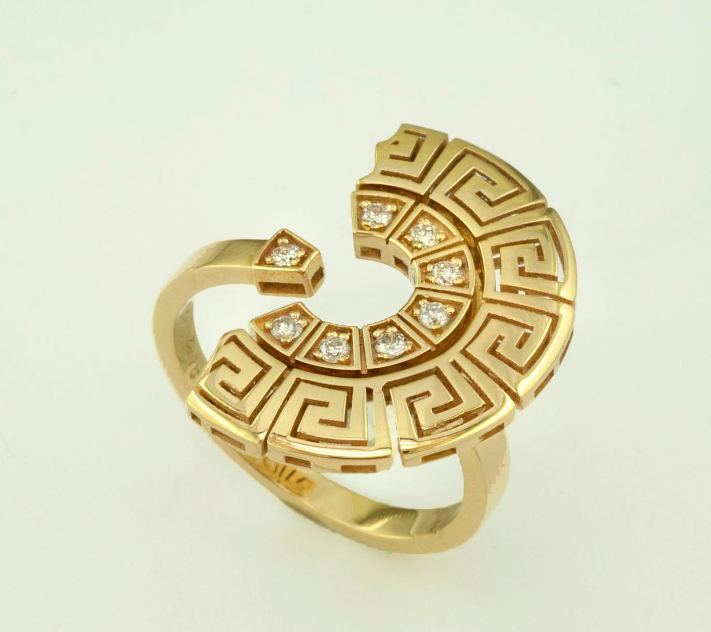 Georgios Collections 18 Karat Yellow Gold Diamond Greek Key Design Band Ring For Sale 3