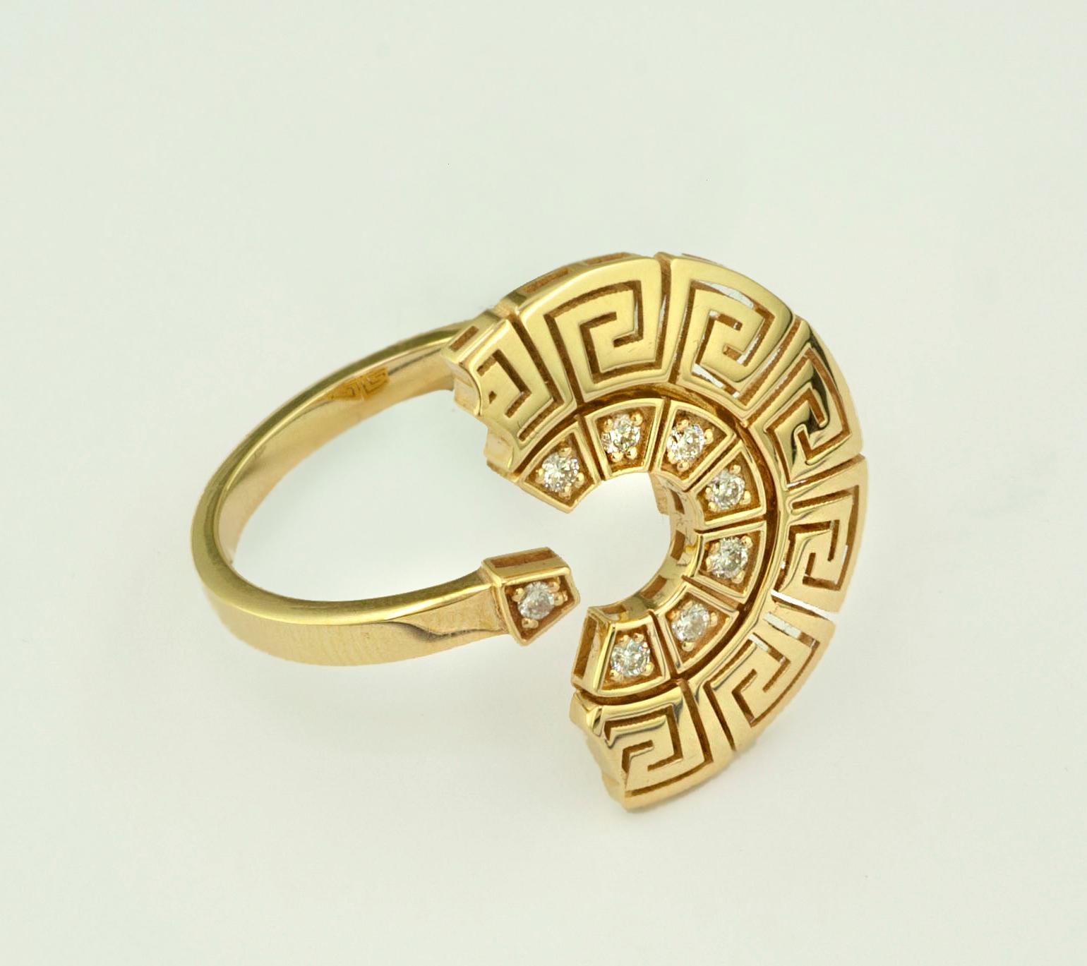 Georgios Collections 18 Karat Yellow Gold Diamond Greek Key Design Band Ring In New Condition For Sale In Astoria, NY