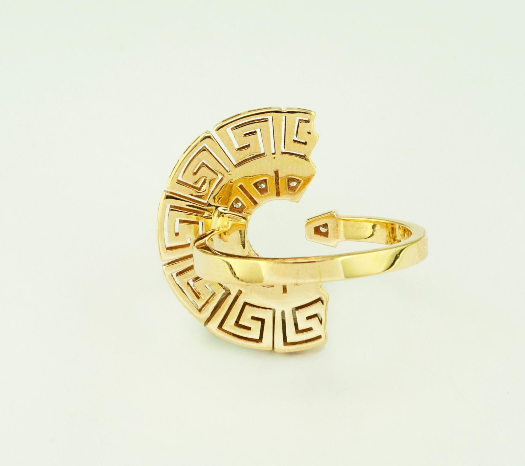 Women's Georgios Collections 18 Karat Yellow Gold Diamond Greek Key Design Band Ring For Sale
